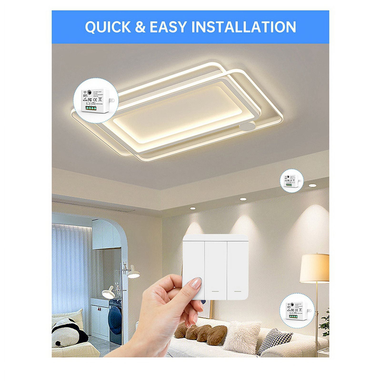3PCS Wireless Light Wall Switch RF 433Mhz Relay Receiver with 2x 3Gang Panel Switch LED Remote Control for LED Lamp