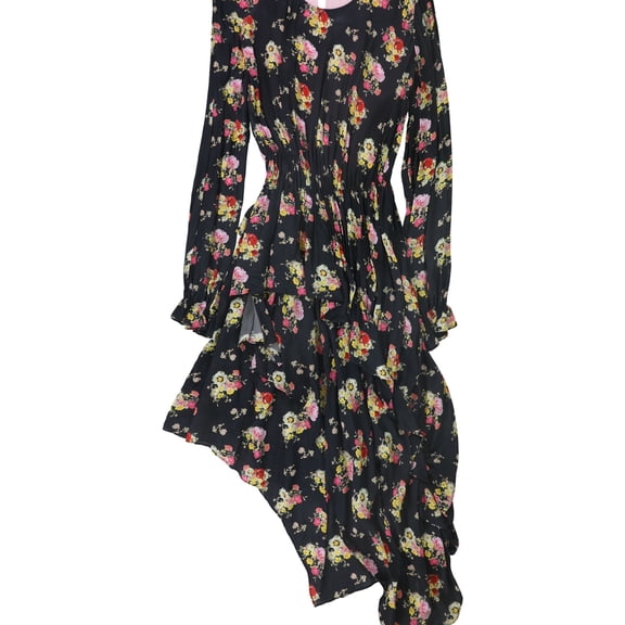 Preen Womens Floral Maxi Asymmetrical Dress, Black, Medium