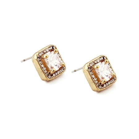 Gold Crystal Square Cubic Zirconia Earrings Gold Crystal Square Cubic Zirconia Earrings