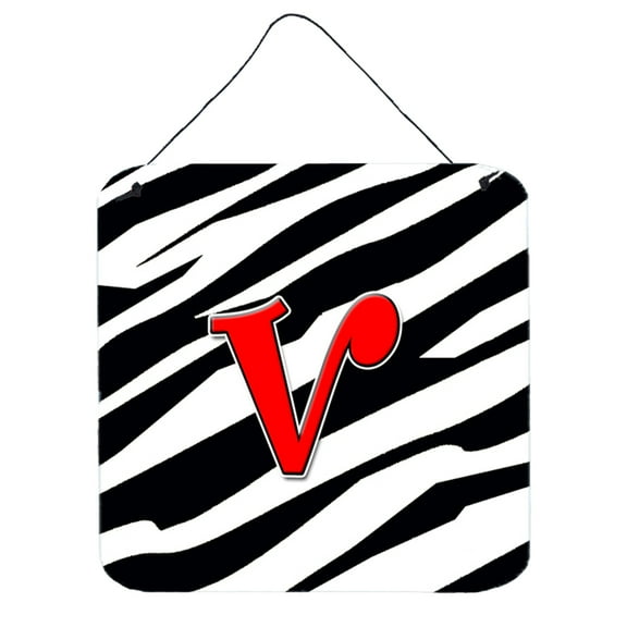 Letter V Initial Monogram - Zebra Red Wall or Door Hanging Prints