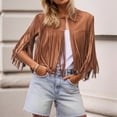 thumbnail image 4 of Suede Leather Jackets for Women 2025 Sleeveless Fringe Cropped Jacket Tassel Motorcycle Crop Coats, 4 of 5