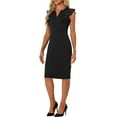 thumbnail image 4 of INSPIRE CHIC Women's Ruffles V Neck Split Sleeveless Work Sheath Dress, 4 of 5