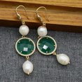 thumbnail image 3 of EOEMY Natural White Freshwater Rice Pearl Coin Green Jade Dangle Cz Hook Earrings, 3 of 7