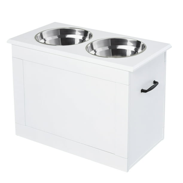PawHut Raised Pet Feeding Storage Station with 2 Stainless Steel Bowls