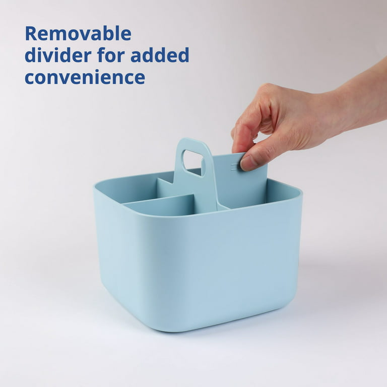 Multiuse Plastic Storage Box with Removable Divider and Wood