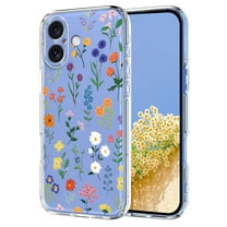 Compatible with iPhone 16 Plus Case Clear with Flower Design, Cute Soft Silicone TPU Floral Aesthetic Women Girls Transparent Protective Shockproof Anti-Scratch Anti-Yellow Phone Cover, B