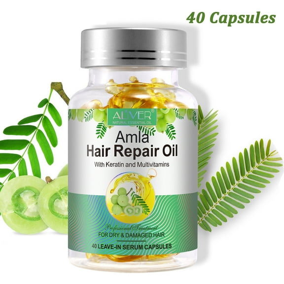 Aliver Amla Oil for People with Frequently Dyed and Permed Hair, Hair Serum Capsule No Need to Rinse, Protects Hair Color, Repair Damaged Hair, Leaves Hair Smooth and Shiny (40P)