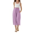 thumbnail image 4 of Ruyang Teen Girls Cotton Linen Capri Pants Kids Summer Preppy Casual Cropped Pants Cozy Lightweight Drawstring Baggy Trousers Cute, 4 of 9
