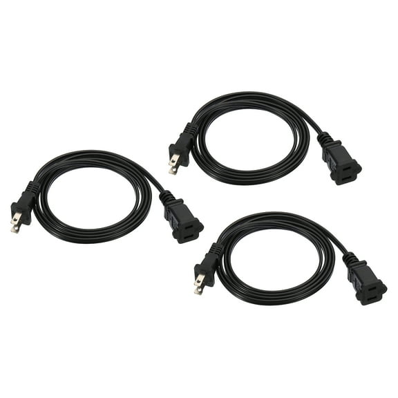Uxcell 2 Prong 5Ft Extension Cord Male/Female Power Cord 2 Outlet Polarized Plug, Black 3 Pack