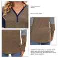 thumbnail image 5 of Blusa de patchwork de manga larga con escote en V, botones y rayas - Blusa informal marrón para mujer para otoño/invierno, talla M, 5 of 5
