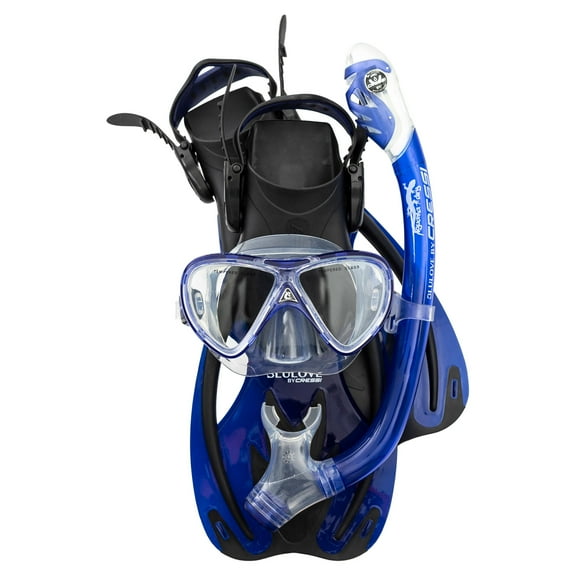 Cressi Rocks Pro Junior Dry Set - Mask, Fins, Snorkel - Cobalt Blue - L-XL