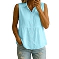 thumbnail image 3 of Loopsun Women Summer Blouse Turndown Collar Sleeveless Placket Button Linen Solid Tunics, 3 of 5