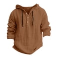 thumbnail image 5 of Linen Hoodie for Men, Long Sleeve Lightweight Button Up, Loose Breathable Boho Beach Hooded Shirt Coffee 2XL, 5 of 5