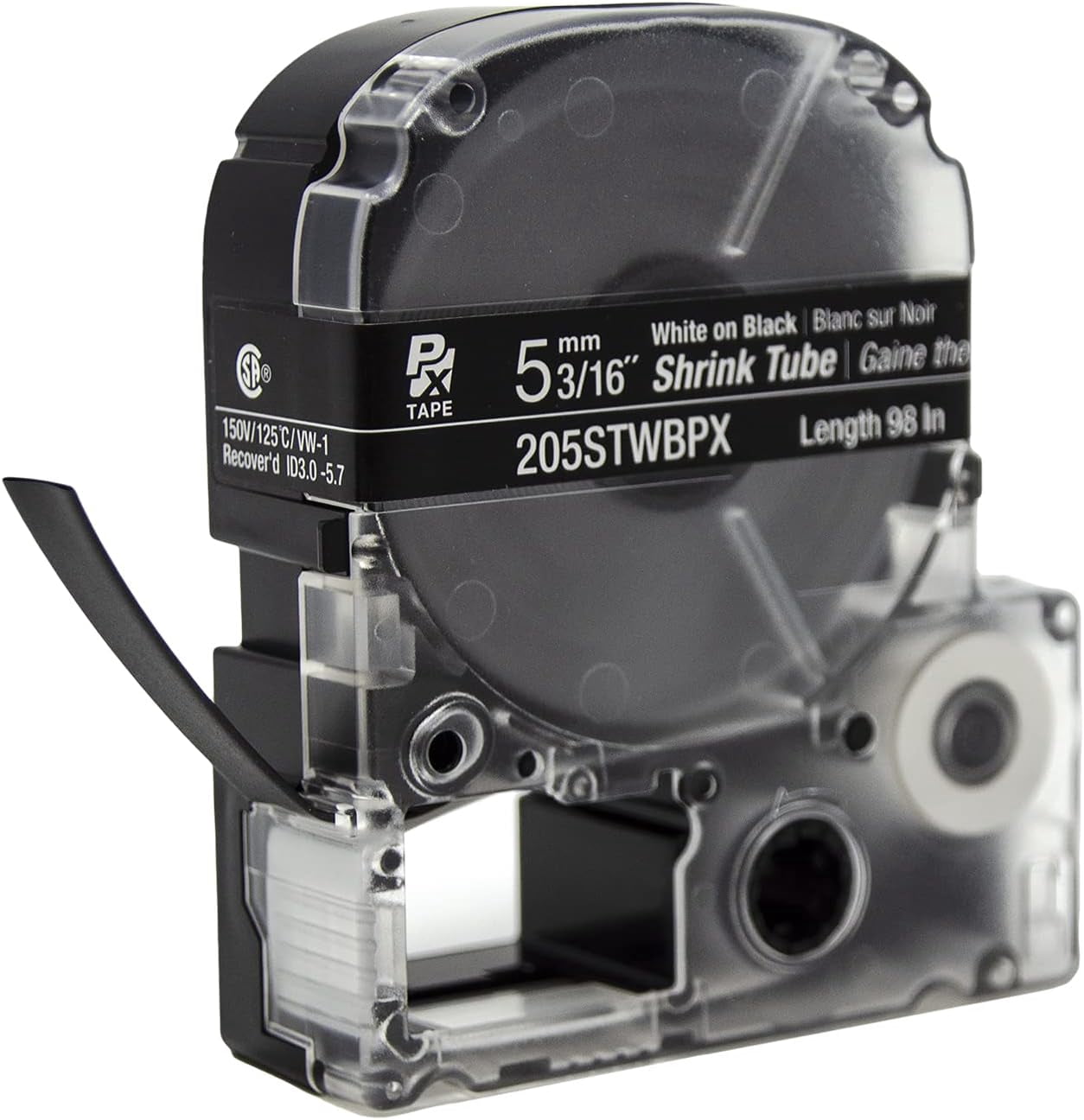 Epson LABELWORKS 205STWBPX - White on Black Shrink Tube Label Maker Tape - AWG 8-12, 3/16" (5MM) Wide, 96"