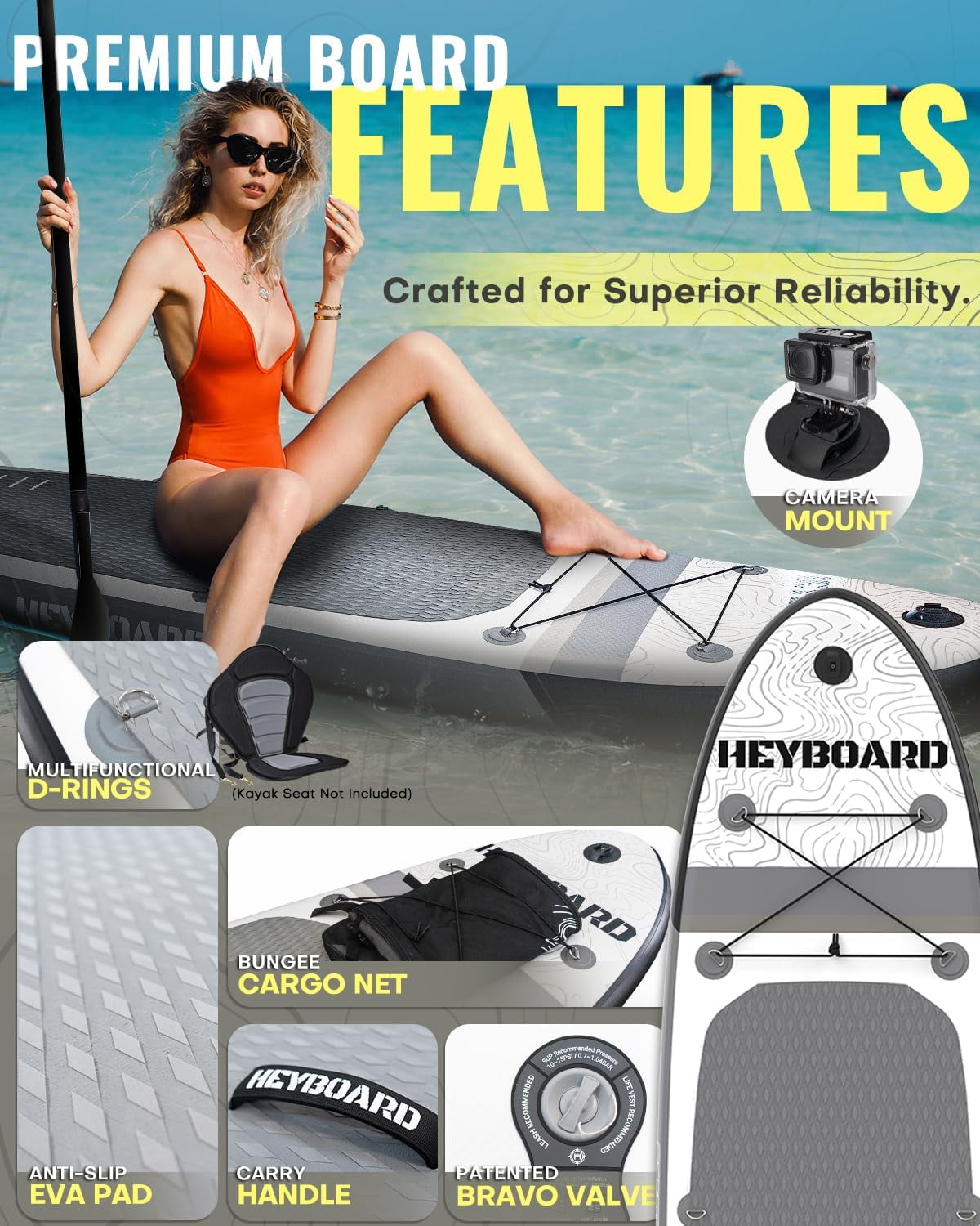 HEYBOARD 10'/10‚Äô6‚Äù Inflatable SUP Board with Accessories
