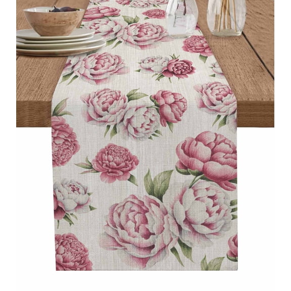 Pink Floral Table Runner 48 Inches, Spring Summer Vintage Flower Leaf Bed Runner Dresser Scarves Tabletop for Indoor Outdoor Parties/Ceremony/Banquet, 13" x 48"