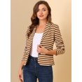thumbnail image 2 of INSPIRE CHIC Blazer a rayas con cierre de botón y bolsillo con solapa con muesca para mujer Blanco Marrón S, 2 of 6