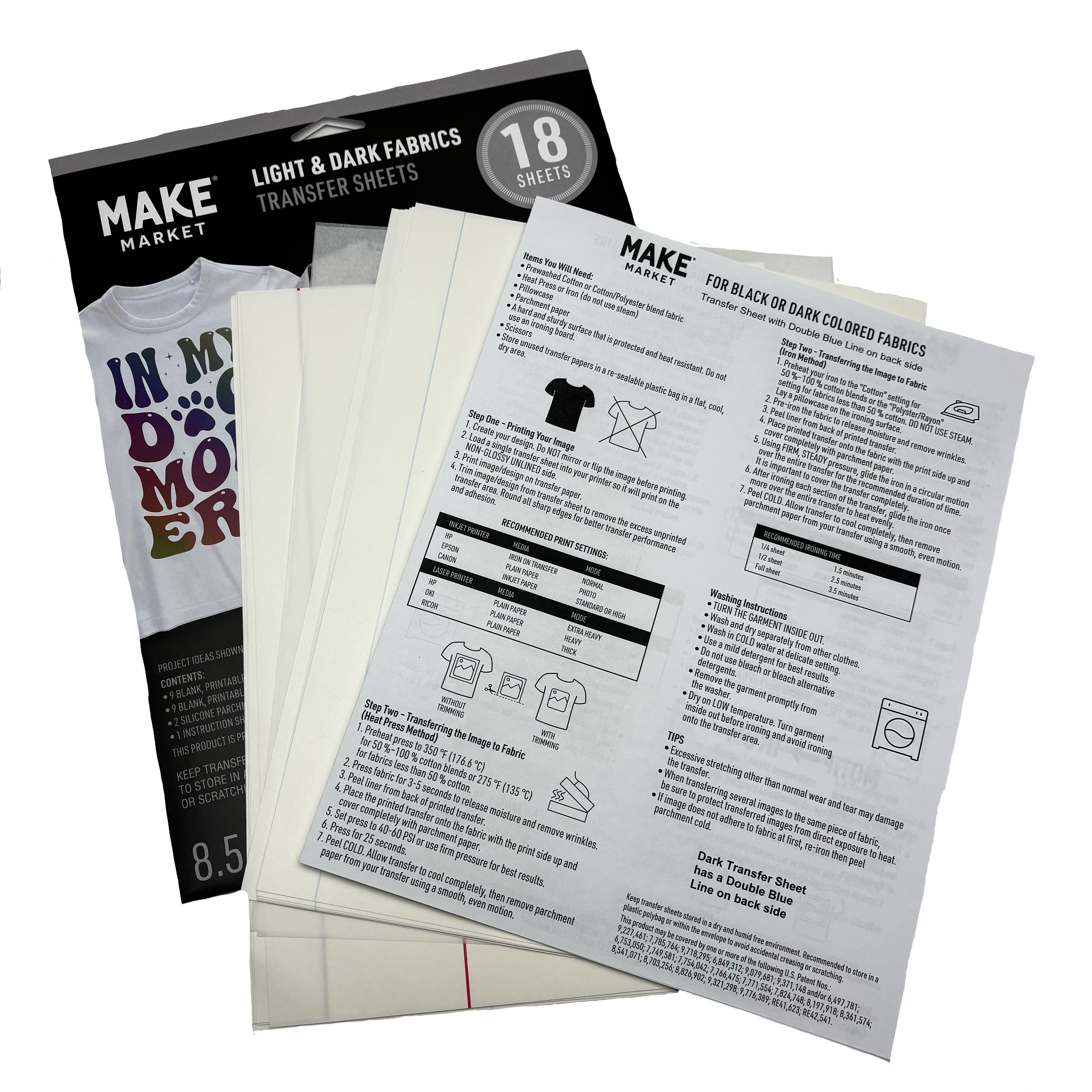 Make Market Mixed Light & Dark Fabric Transfer Sheets, 8.5" x 11" (18ct.) , 6 Pack
