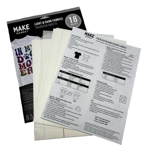 Make Market Printable Iron-On Transfer Paper - Heat Press Sheets for Light and Dark Fabrics - White - 8.5" x 11" - 18-Pack