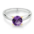 thumbnail image 2 of Gem Stone King 1.20 Ct 7mm Round Purple Amethyst 925 Silver and 10K Yellow Gold Ring Ring (Size 6), 2 of 4