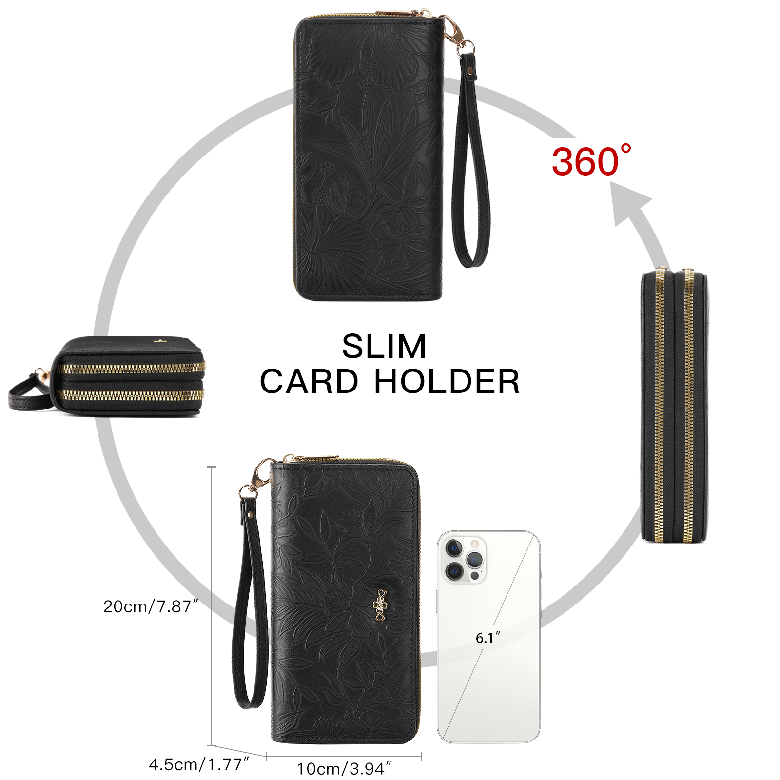 LOUEBICA Women's Double Zip Leather Wallet photo 5