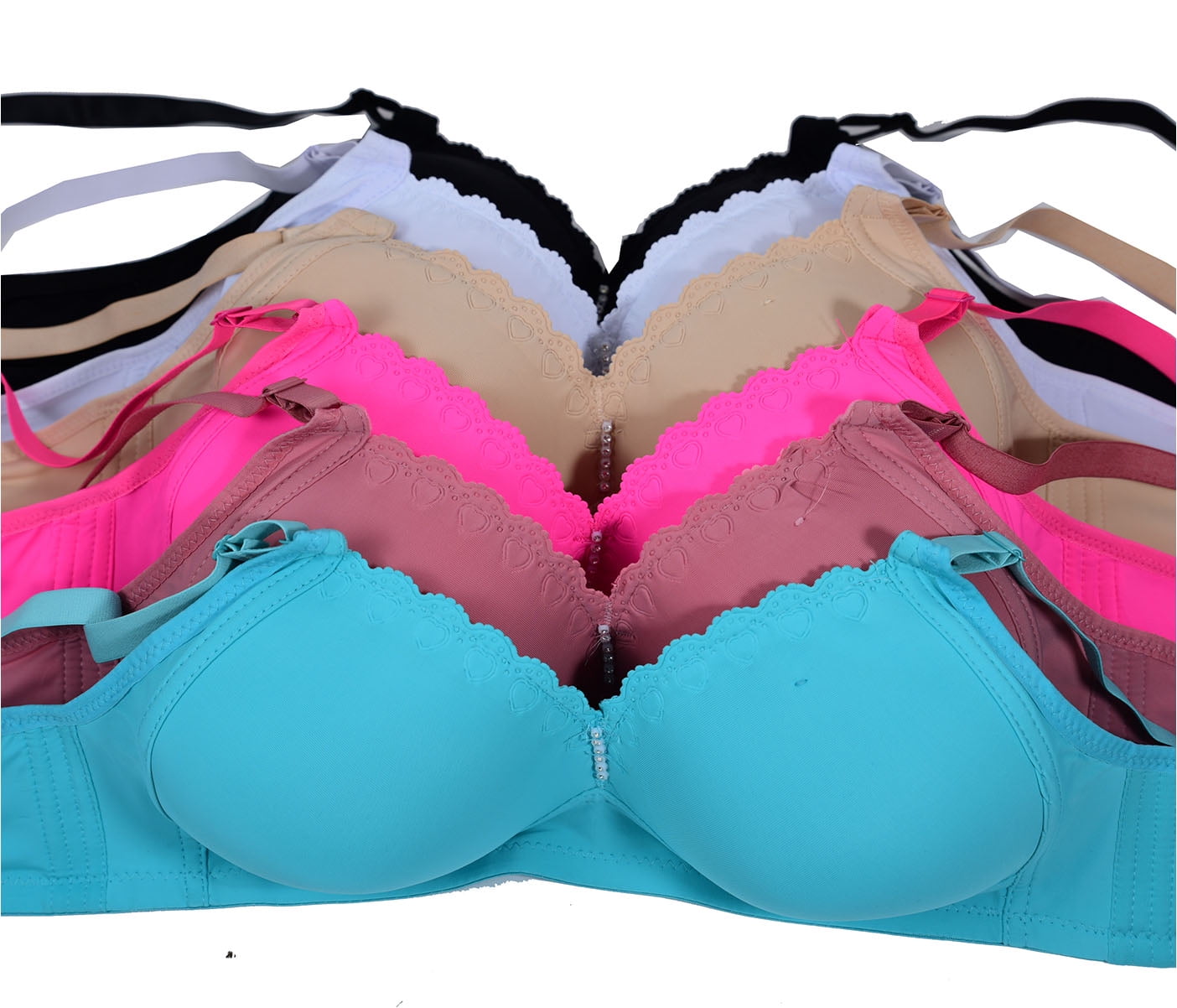 Pink Women Bras 6 pack of No Side Effects Wire Free Bra B cup C cup