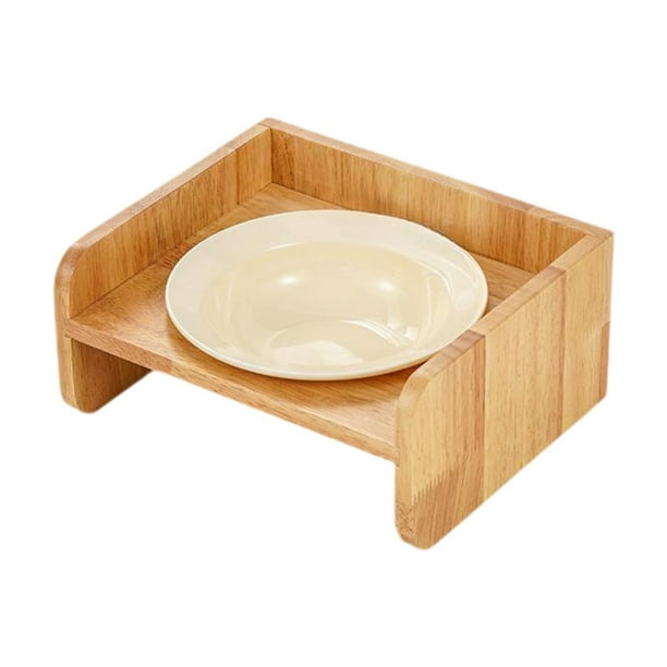 Cuenco de cerámica para gatos, comedero para mascotas, estante de madera, dispensador de agua, recipiente para refrigerios Beige