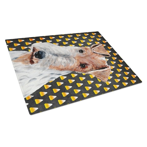 Caroline's Treasures Wire Fox Terrier Candy Corn Halloween Glass Cutting Board Large Size