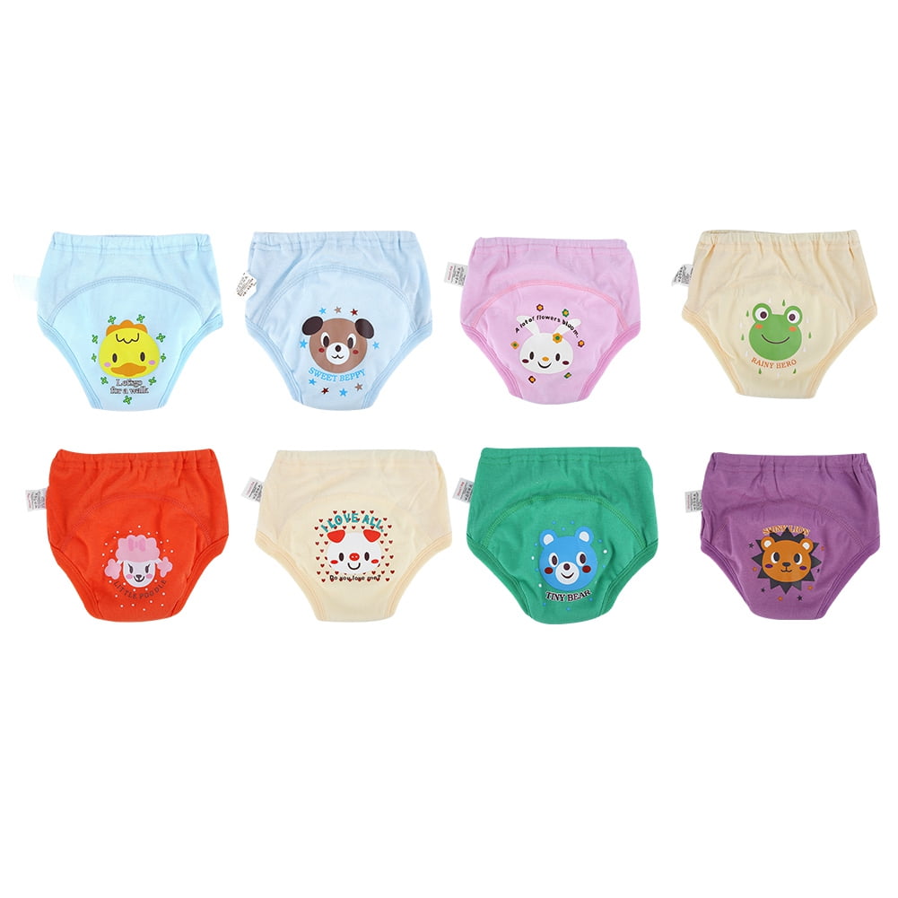Suodoka Premium Baby Cloth Potty Training Pants, Waterproof 4-Layer Reusable Cotton Diaper Covers, Absorbent Toddler Nappies for Boys and Girls, Multicolor Assortment, Medium, 8 Count