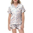 thumbnail image 4 of Teen Satin Pajamas for Girls Valentines Pjs Short Sleeve Heart Button Down Sleep Shirt Pajamas 10-11 Years Girls, 4 of 5