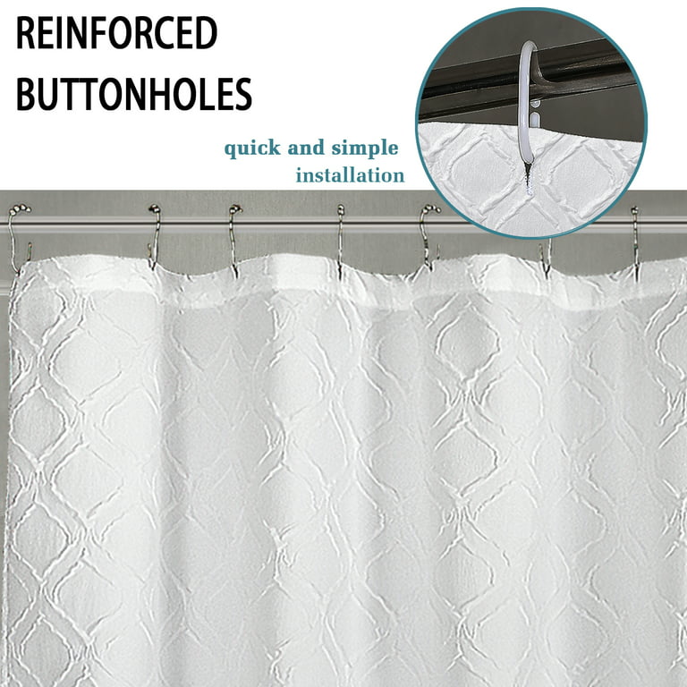 Ovzme White Boho Shower Curtain 72 Inches Length Embossed Water Repellent Geometric Textured Soft Fabric Curtains For Bathroom Hotel Decor Embossment Bath X72 Com