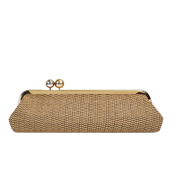 Women's Kisslock Straw Clutch bag, Gold Frame Clasp party Purse , Woven Shoulder Bag for Beach Vacation