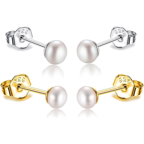 3mm 4mm Top 5mm Real Freshwater Cultured Pearl Earrings 925 Genuine Sterling Silver Gold Compact Petite White Button Pearl Studs Earrings[u276]