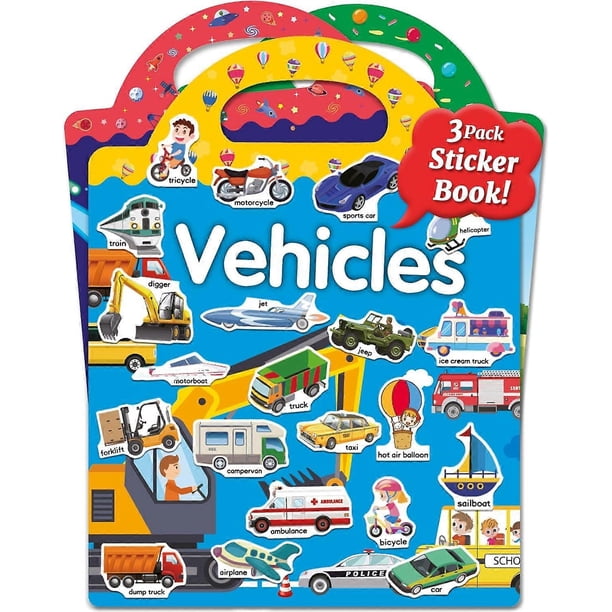 Reusable Sticker Books for Kids 2-4, 3 Sets Sticker Books for Toddlers 1-3, Toddler Stickers Age 2-4, 123 Pcs Cute Waterproof Stickers for Teens Girls