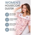 thumbnail image 2 of Casual Nights Women's Snap Front House Dress, Lightweight Short Sleeve Cotton-Poly Knit Duster Robe with Pockets, Mid-Calf, Pink Floral Large, 2 of 6