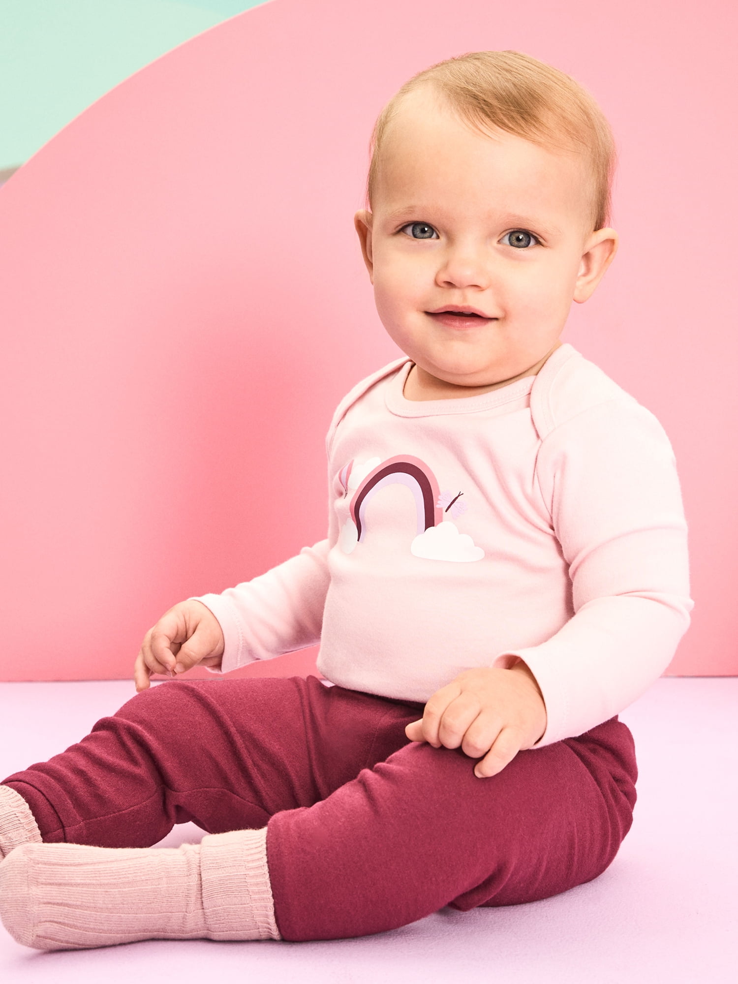 Garanimals Newborn & Baby Girl 100% Cotton Long Sleeve Bodysuits, Sizes 0–24M, 4-Pack