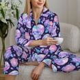 thumbnail image 6 of Fuzoiu crystal Skull flower Print Women's Long-Sleeved Pajama,Lounge Button Down Nightwear,Womens Notch Collar Pajama Set-XX-Large, 6 of 7