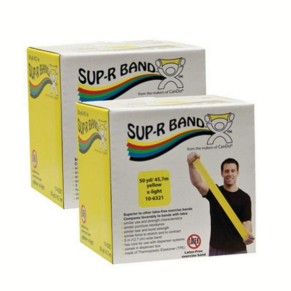 Sup-R Band Bande d'Exercice Sans Latex - Twin-Pak - 100 Yards - (2-50 Yards Boxes) - Jaune - 10-6331