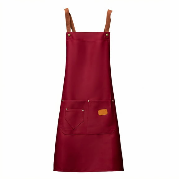 AUQ Aprons for Women with Pockets,Cotton Blend Fabric Aprons for Cooking,Stand Collar Design Cute Aprons for Women,Red