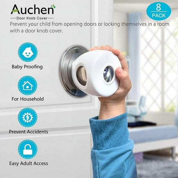 Auchen Child Safety Door Knob Covers, White, 8 Piece