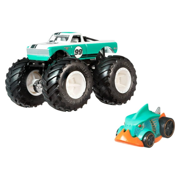Hot Wheels Monster Truck & Car, 1:64 Scale Die-Cast Truck & Car (2 Vehicles) (Styles May Vary), 0.32 lb