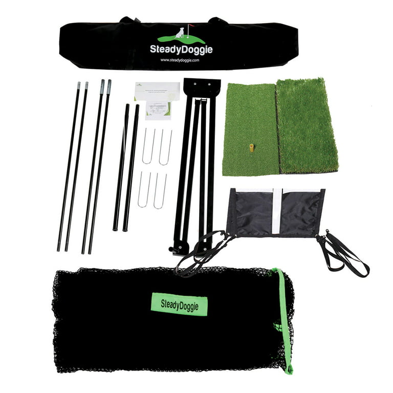 SteadyDoggie Golf Net Bundle - Professional Patent Pending Golf Practice Net, Dual-Turf Golf Mat, Chipping Target & Carry Bag - The Right Choice of