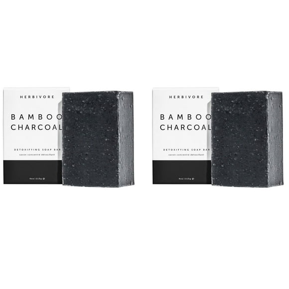 HERBIVORE Jabón de barra de limpieza suave de carbón de bambú, para rostro y cuerpo, limpia y exfolia profundamente, adecuado para todo tipo de piel, vegano, 4 oz (paquete de 2)