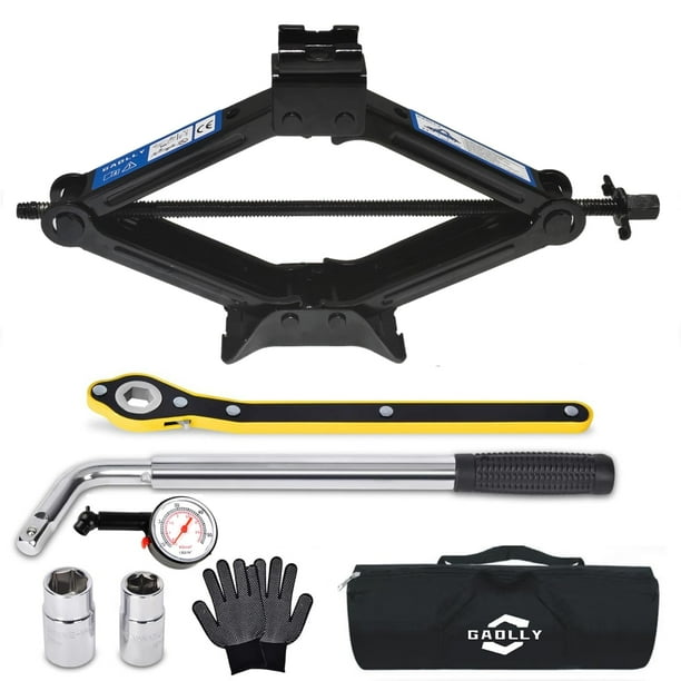 Kit de emergencia para coche Scissor Jack GAOLLY de 2 toneladas (2000 kg)