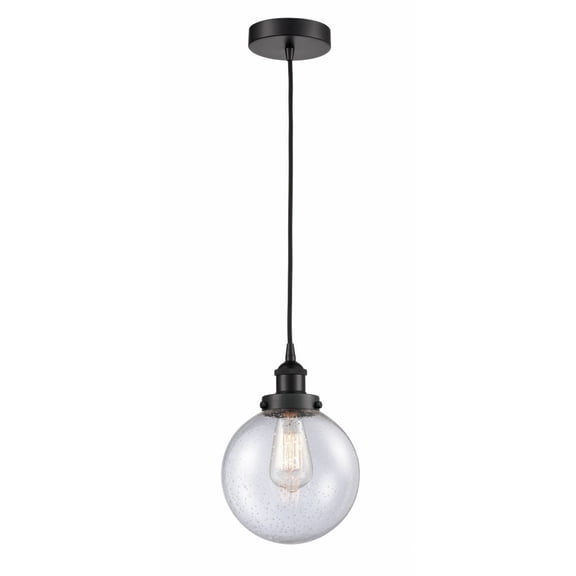 616-1PH-BK-G204-8-LED-Innovations Lighting-Beacon - 1 Light Mini Pendant In Industrial Style-11.5 Inches Tall and 8 Inches Wide Matte Black Seedy