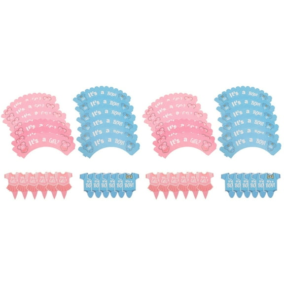 Raindrops 48 pcs  Gender Reveal Party Cake Toppers Dessert Picks and 24pcs Cupcake Wrappers