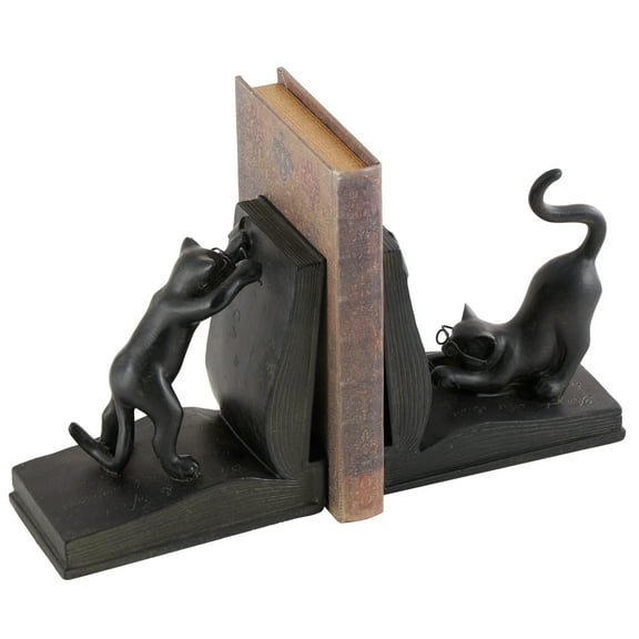 DecMode 6" Reading Cat Polystone Bookends (Set of 2)