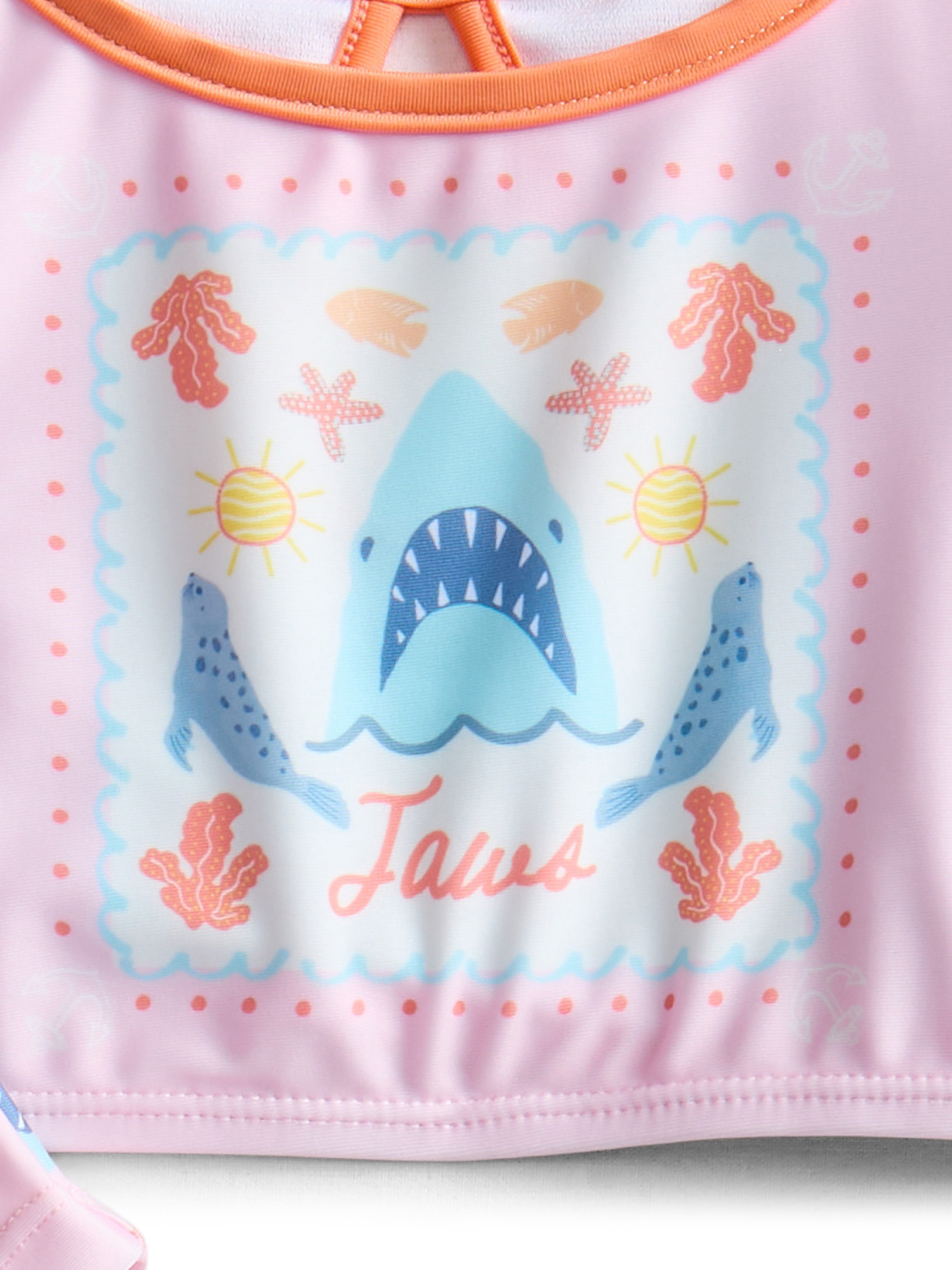 Jaws Toddler Girls Long Sleeve Ruffle Rashguard Swimsuit Set with UPF50, 2-Piece, Sizes 12M-5T