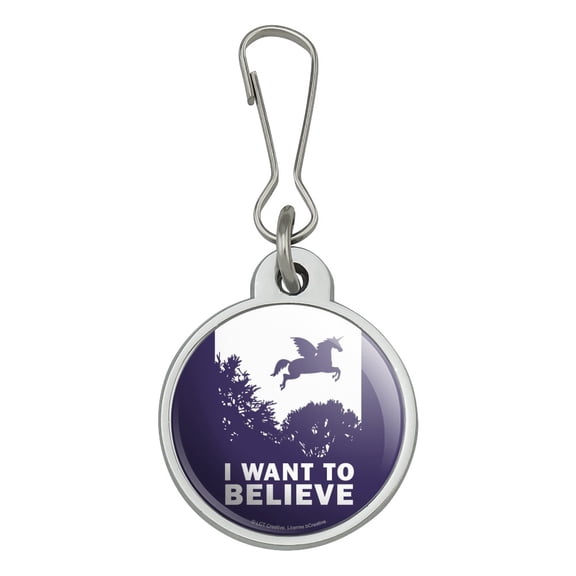 I Want to Believe Unicorn UFO Funny Humor Jacket Handbag Purse Luggage Backpack Zipper Pull Charm