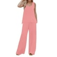 thumbnail image 1 of Conjunto de 2 piezas para mujer: chaleco sin mangas y pantalones anchos, estilo boho informal, color liso, mezcla de poliéster y spandex, 1 of 5
